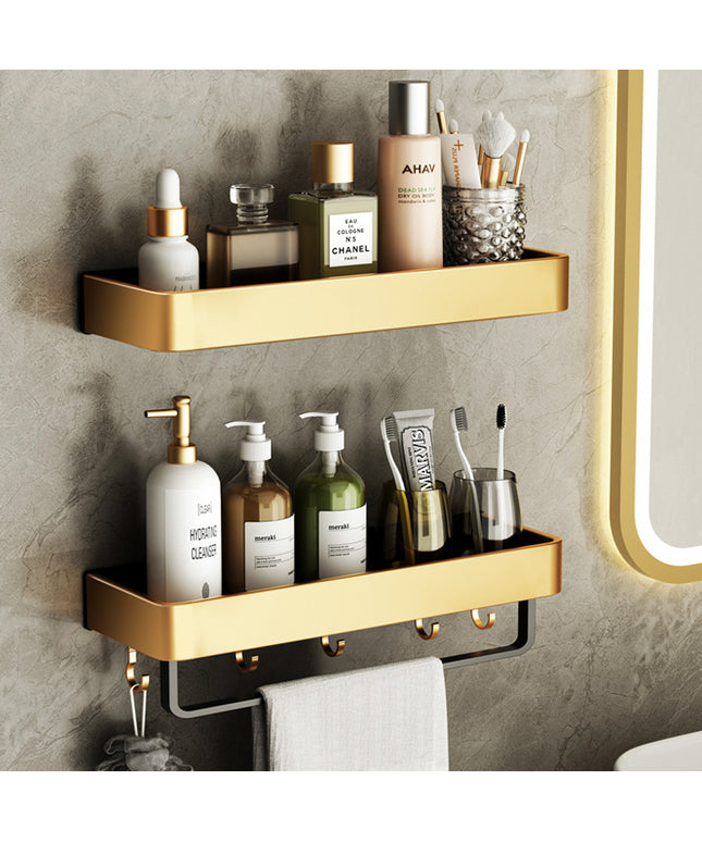 Bathroom Towel Storage Rack – Aluminium Shelf with Hooks | Ikeame
