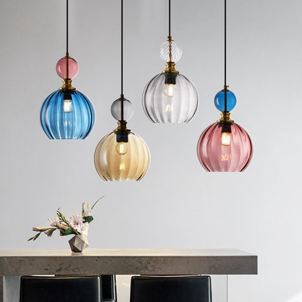 Danish Designer Glass Sphere Droplight – Luxury Pendant Light (Single or 3-Head, 4 Colours)