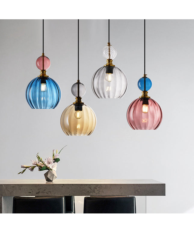 Danish Designer Glass Sphere Droplight – Luxury Pendant Light (Single or 3-Head, 4 Colours)