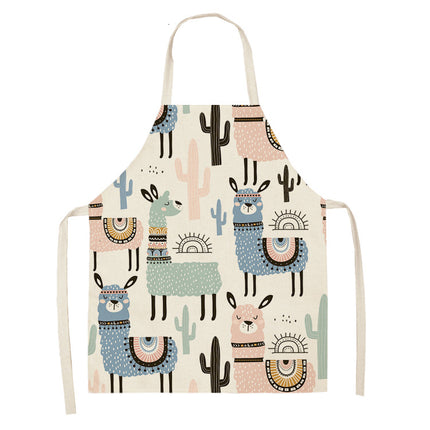 Alpaca Cartoon Cotton Linen Apron Sleeveless Antifouling Kitchen Home Cooking Waist Hanging Neck Kids' Bib