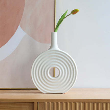 Nordic Circular Ceramic Vase | Modern Sculptural Home Décor