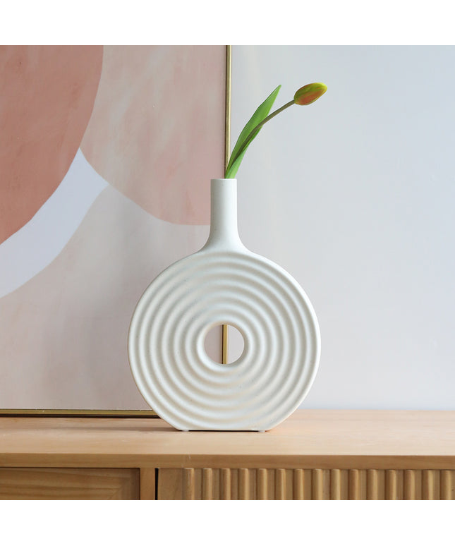 Nordic Circular Ceramic Vase | Modern Sculptural Home Décor