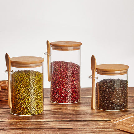 Glass Storage Jar with Spoon Kitchen Canister Set