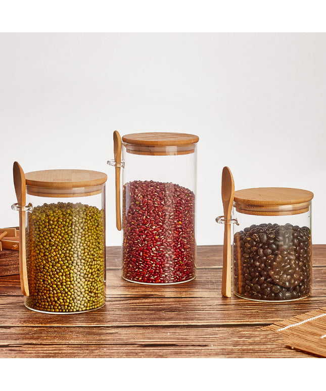 Glass Storage Jar with Spoon Kitchen Canister Set