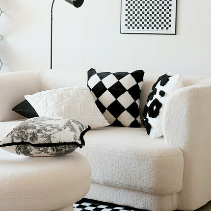 Retro rabbit fur light luxury checkerboard sofa cushion – Trendy & Practical for Daily Living