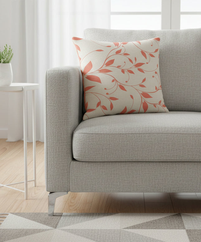 Linen Cushion Cover with Rose Red Branch Design – 45x45cm