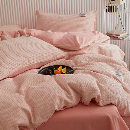 Simple Waffle Cotton Bedding Set – Single/Double with Flat or Fitted Sheet | Ikeame