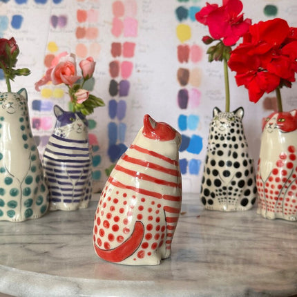 Mini Cat Vase – Stripes & Dots Resin Cute Décor