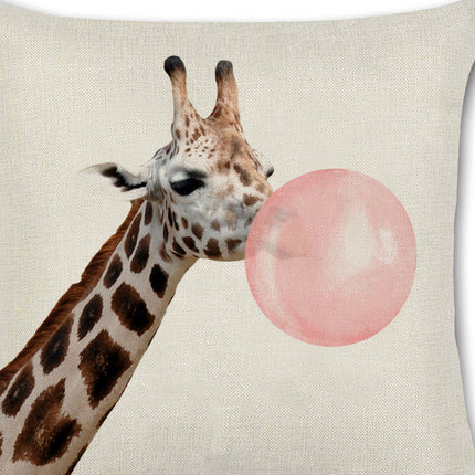 Animals Blowing Pink Bubbles Cushion Covers – 6 Quirky Linen Designs