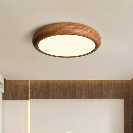 Circular Walnut Wooden LED Ceiling Light – Modern Minimalist Lamp