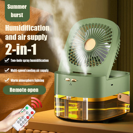 Humidifying Spray Fan – Mini Air Cooler with Remote & USB Recharge