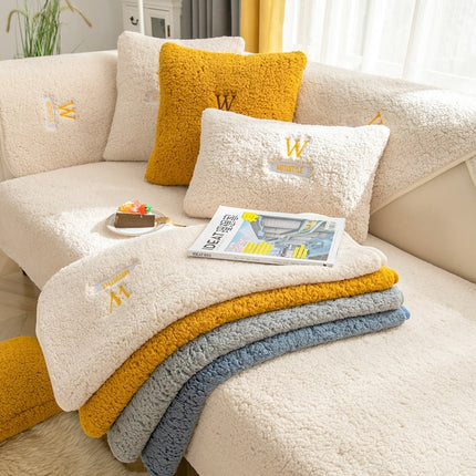 Lambswool thickened fleece cushion non-slip leather sofa cover – Trendy & Practical for Daily Living