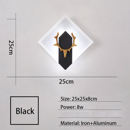 Acrylic Antlers LED Wall Light – Circle or Square Modern Decorative Lamp