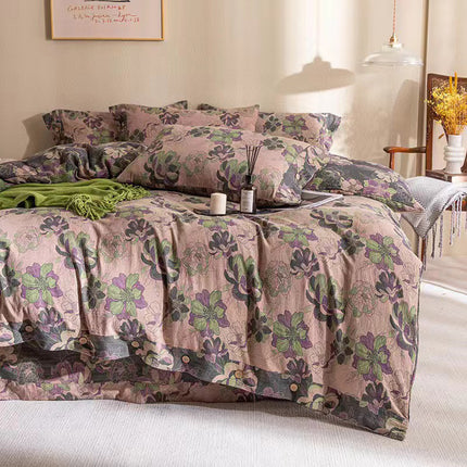 Cotton Floral Bedding Set | Jacquard 4 Piece Duvet Cover
