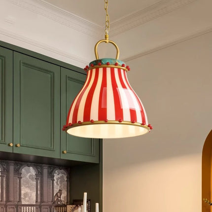 Circus Tent Chandelier – Red & White Striped Glass Ambience Light (33cm)
