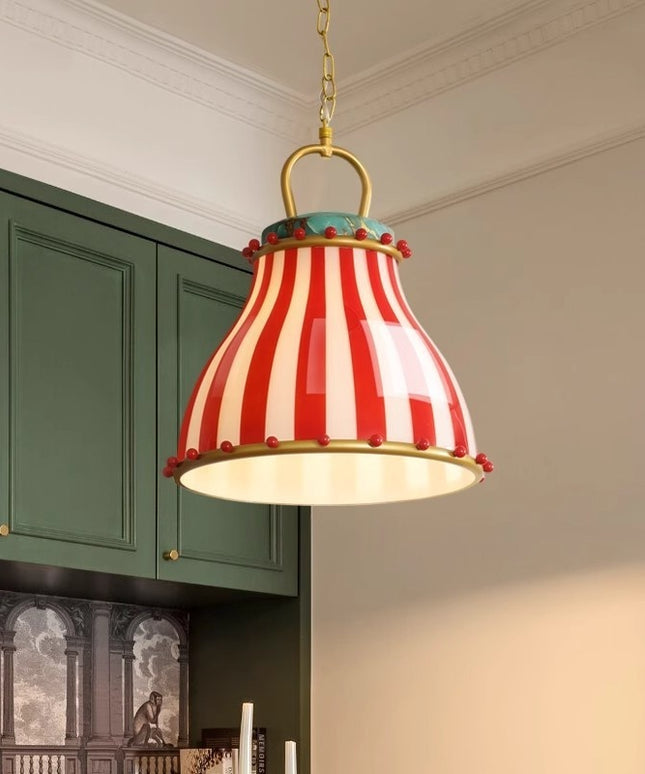 Circus Tent Chandelier – Red & White Striped Glass Ambience Light (33cm)