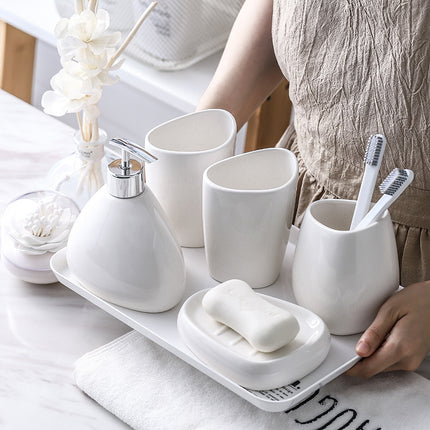 Simple White Porcelain Bathroom Toiletries Set — 5 Pieces