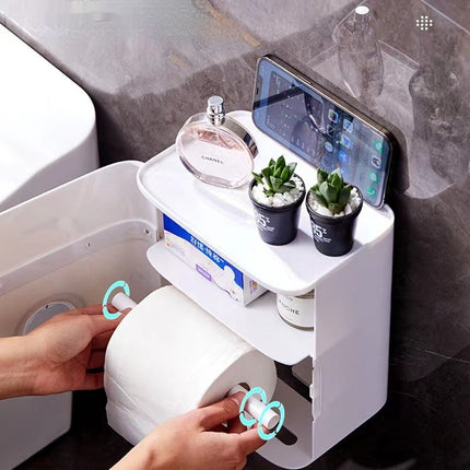 Waterproof Toilet Roll Holder & Storage Rack — Double Layer, Punch Free