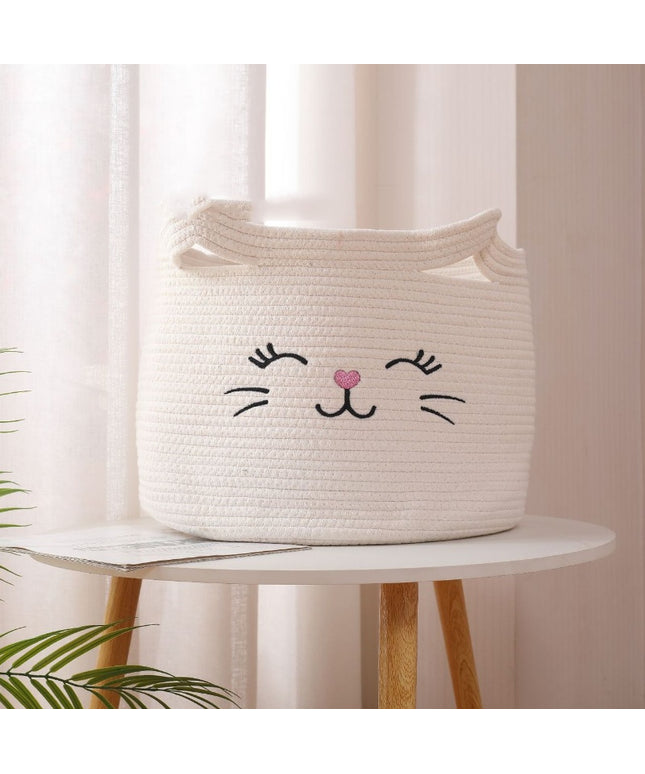 Cat Face Storage Basket - Cotton Rope Cute Organiser