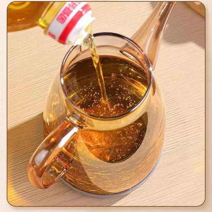 Borosilicate Glass Condiment Bottle – Jug with Spout, Gold Handle & Lid