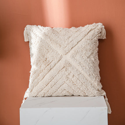Embroidered Boho Style Cushion – Beige & Monochrome Geometric Patterns ✨🧵