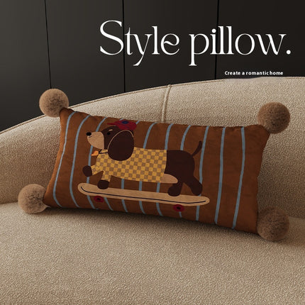🐶 Skateboard Puppy Cushion Cover – With Fun Bobble Tassels | Multiple Sizes