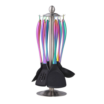 7-Piece Kitchen Utensils Set 🍳 – Silicone & Stainless Steel, 5 Colours, with Stand