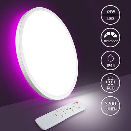 Modern Ceiling Light with Remote Control – 24W Round LED (29cm, White or Black Frame, 4 Styles)