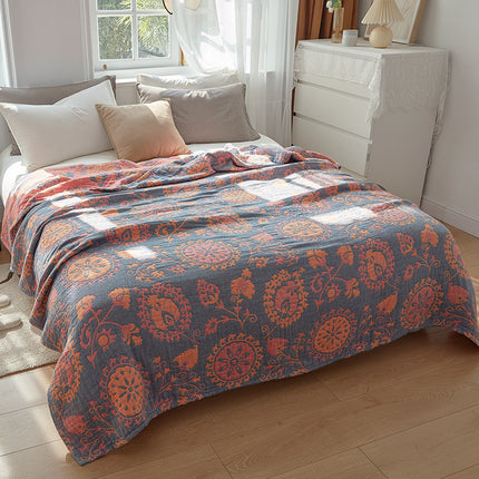 Cotton Gauze Summer Blanket | Floral Paisley Throw