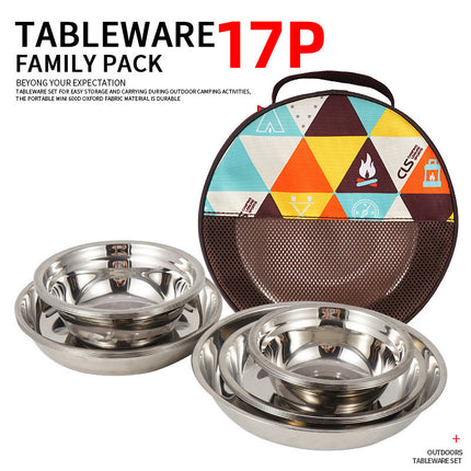 17-Piece Stainless Steel Dinnerware Set 🍽️ – Plates, Bowls & Dishes