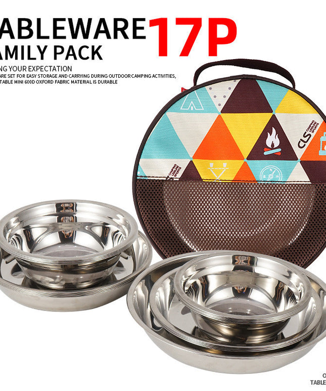17-Piece Stainless Steel Dinnerware Set 🍽️ – Plates, Bowls & Dishes