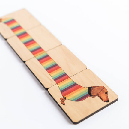 Dachshund Coaster Set | Wooden Dog Coasters with Holder