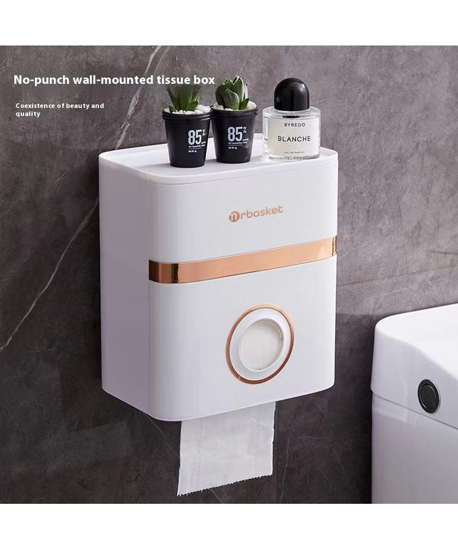 Waterproof Toilet Roll Holder & Storage Rack — Double Layer, Punch Free