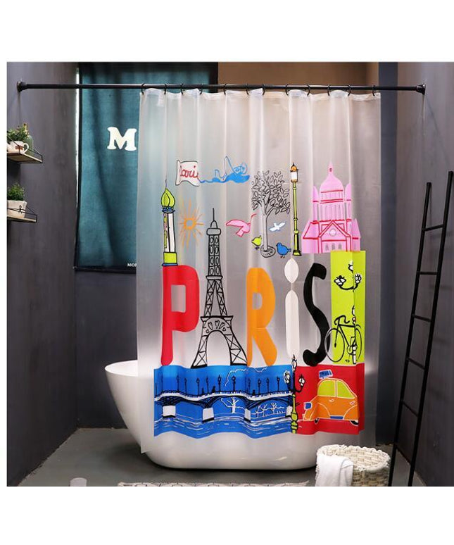 “Love in Paris” Cartoon EVA Shower Curtain — Thickened & Mildew-Proof