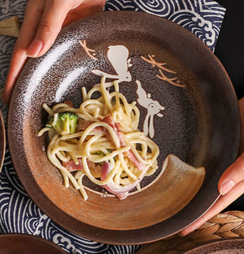 Luxury Moon Rabbit Ceramic Tableware 🌙 – Bowl & Plates, Earthen Brown