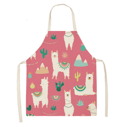 Alpaca Cartoon Cotton Linen Apron Sleeveless Antifouling Kitchen Home Cooking Waist Hanging Neck Kids' Bib