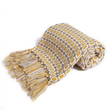 Knitted Geometric Blanket – Tassel Fringe Throw 130×160cm | Ikeame