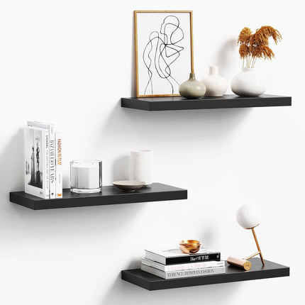Floating Paulownia Wood Wall Shelves – Set of 3 (40 × 15 cm)