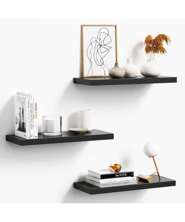 Floating Paulownia Wood Wall Shelves – Set of 3 (40 × 15 cm)