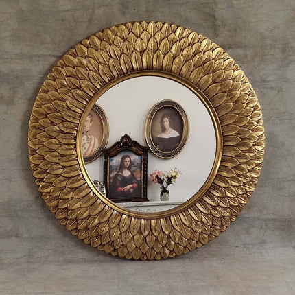 Retro European Feather Frame Wall Mirror — Gold or Bronze