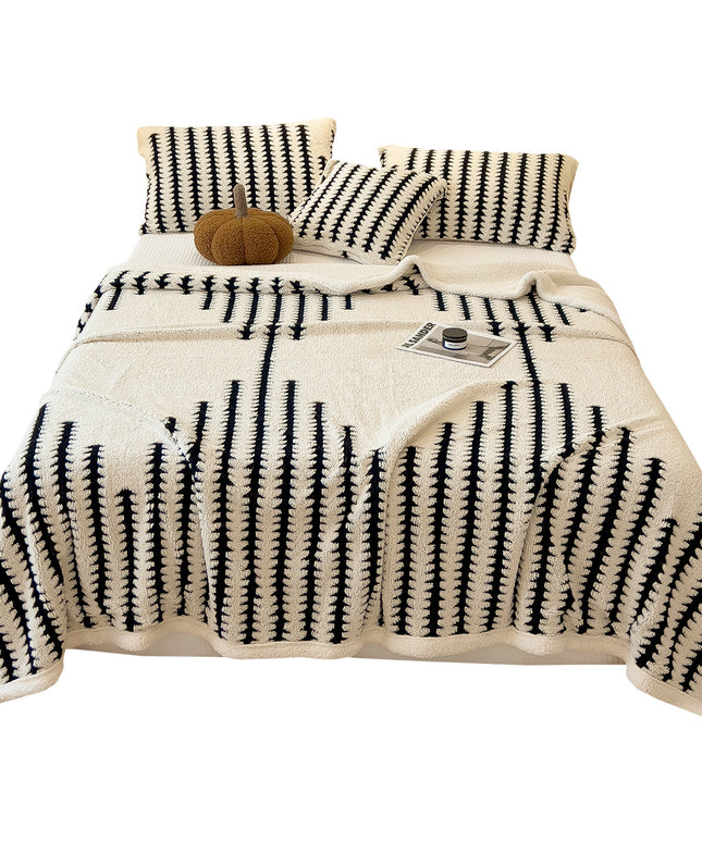 Coral Fleece Blanket | Bold Stripe Cosy Throw