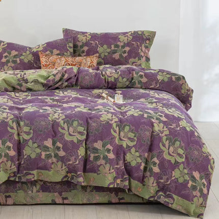 Cotton Floral Bedding Set | Jacquard 4 Piece Duvet Cover