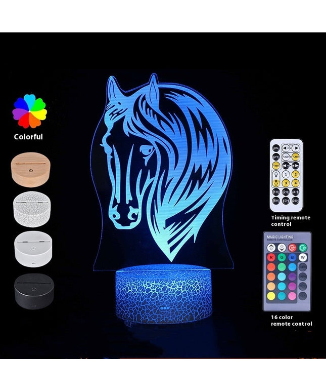 Horse Head 3D LED Table Lamp – 16 Colours, Touch & Remote Control