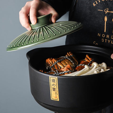Black Ceramic Casserole Dish 🍲 – Indigo Blue or Amori Green Lid, 3 Sizes