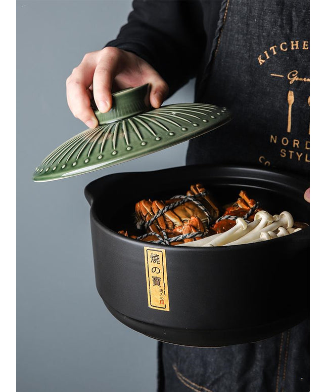 Black Ceramic Casserole Dish 🍲 – Indigo Blue or Amori Green Lid, 3 Sizes