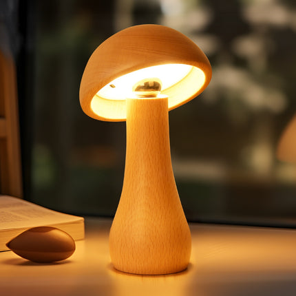 Solid Wood Mushroom Ambience Light Bedside LED Table Lamp