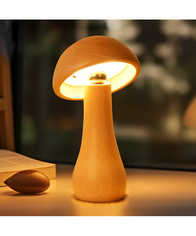 Solid Wood Mushroom Ambience Light Bedside LED Table Lamp