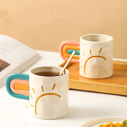 Rainbow Ceramic Mug | Square Colourful Coffee Cup