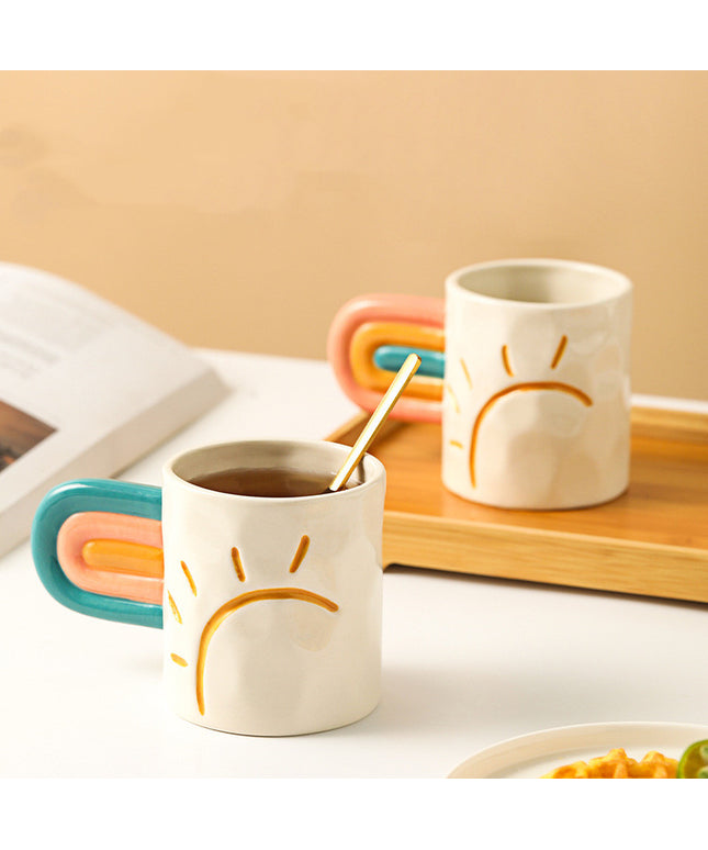Rainbow Ceramic Mug | Square Colourful Coffee Cup