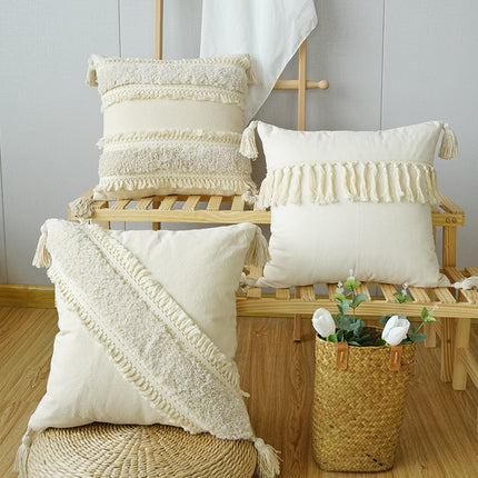 Boho Tufted Tassel Cushion Cover | Cream Decorative Pillowcase